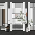 Modern partition frosted glass partition screen 3d model