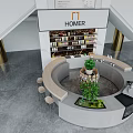 Modern Cafe Interior Design With Staircase Counter Menu Board And Green Plants