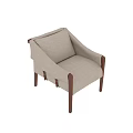 Modern Single Chair With Beige Fabric Upholstery And Wooden Armrests Legs