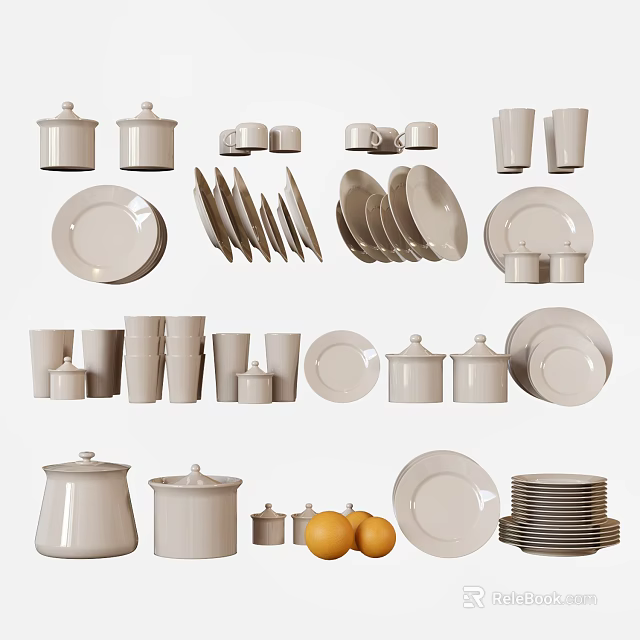 Modern Ceramic Dinnerware Set With Plates Bowls Cups And Jars For Dining Table 3d model