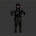 Game and Movie Tactical Soldier Character in Military Gear With Helmet and Rifle Standing Pose