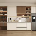 Modern Kitchen Wine Cabinet With Glass Doors Wooden Cabinets And Marble Countertop
