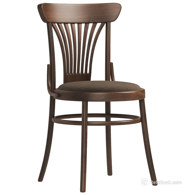 Elegant Retro Solid Wood Dining Chair With Radiating Slatted Backrest And Soft Fabric Padded Seat 3d model 