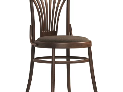 Elegant Retro Solid Wood Dining Chair With Radiating Slatted Backrest And Soft Fabric Padded Seat 3d model