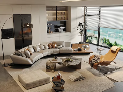 Modern Light Luxury Curved Sectional Sofa And Coffee Table Set For Bright Spacious Living Room 3d model