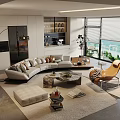 Modern Light Luxury Curved Sectional Sofa And Coffee Table Set For Bright Spacious Living Room