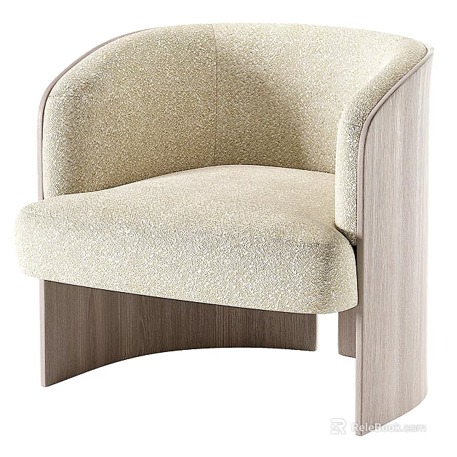 Comfortable Beige Fabric Armchair with Wooden Arms and Modern Design 3d model 