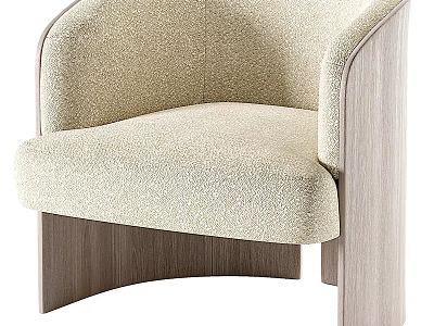 Comfortable Beige Fabric Armchair with Wooden Arms and Modern Design 3d model