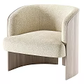 Comfortable Beige Fabric Armchair with Wooden Arms and Modern Design