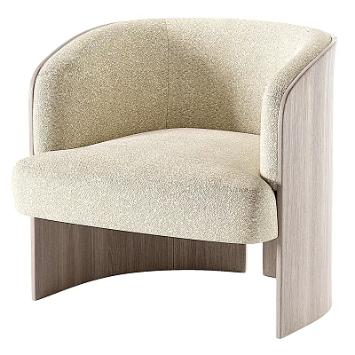 Comfortable Beige Fabric Armchair with Wooden Arms and Modern Design 3d model