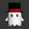 Cute White Ghost Game Movie Character With Black Top Hat And Red Band