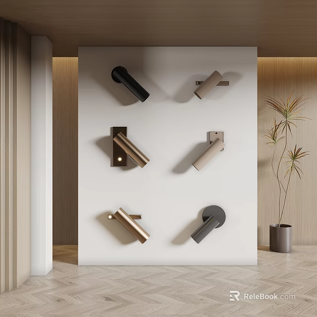 Multiple Modern Wall Lamps on White Wall with Different Minimalist Designs for Contemporary Interior 3d model 