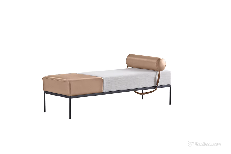 Modern Upholstered Ottoman With Beige Cushion And Brown Metal Frame Design 3d model 