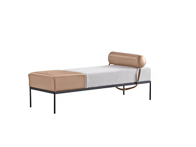 Modern Upholstered Ottoman With Beige Cushion And Brown Metal Frame Design 3d model