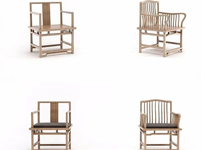 Wooden Armchairs With Various Designs And Black Cushions For Home Decor 3d model
