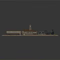 Vintage Train Platform Scene With Small Building Tower And Boat Model 3d model