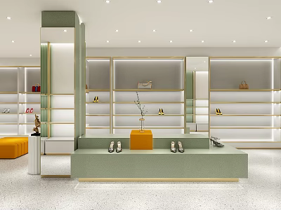 Modern Fashion Boutique Interior With Open Shelves Display Counter And Shoes Bags Decor 3d model