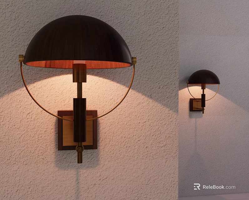 Modern Wall Lamp Design With Wooden Shade And Metal Frame Accents 3d model 