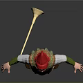 Medieval Male Character With Red Hat Beard Green Checkered Robe And Drum