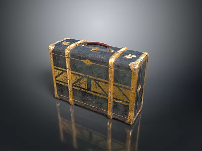 Vintage Black Suitcase With Golden Accents And Red Handle For Daily Travel Storage 3d model