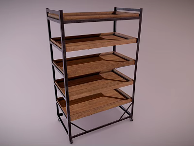 Four Tier Wooden Shelf Unit With Metal Frame Modern Storage Solution 3d model