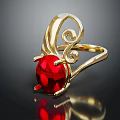 Gold Ring With Red Gemstone Curved Filigree Design And Shiny Surface 3d model