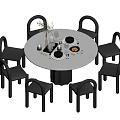 Dining Table and Chair Combination Round Dining Table Single Chair Tableware Furnishings Decorative Ornaments 3d model