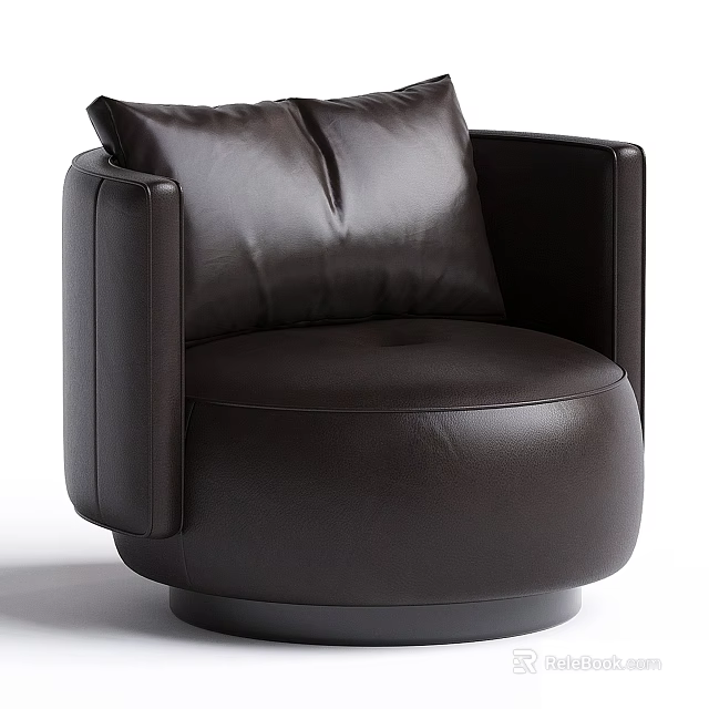 Dark Brown Leather Single Sofa Modern Minimalist Design With Round Base And Comfortable Backrest 3d model
