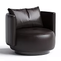 Dark Brown Leather Single Sofa Modern Minimalist Design With Round Base And Comfortable Backrest 3d model