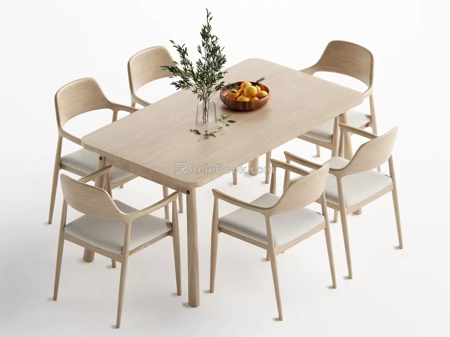 Log Style Dining Table and Chair 3d model