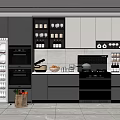 Modern Kitchen With Gray Cabinets Built-in Appliances Countertop Coffee Machine Wine Rack And Fresh Fruits