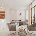 Modern Beauty Salon Interior With Reception Desk Sofa Bookshelves And Green Plants