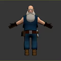 3D Elderly Human Character With White Beard Blue Vest Tool Belt And Outstretched Arms