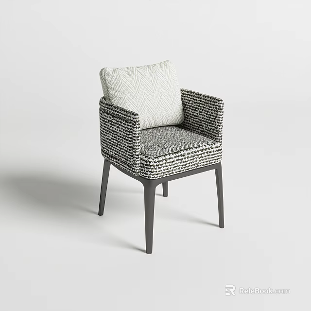 Modern Woven Dining Chair With Black And White Texture Armrest And Geometric Cushion 3d model 