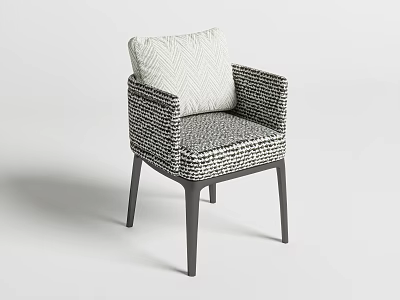 Modern Woven Dining Chair With Black And White Texture Armrest And Geometric Cushion 3d model