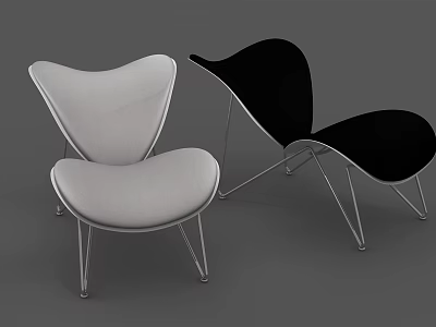 Pair of Modern Black and White Lounge Chairs with Ergonomic Design and Metal Frame 3d model