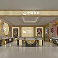 Luxurious Jewelry Store Interior With Golden Decor Marble Counters And Display Areas