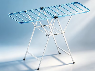 Foldable Blue Clothes Drying Rack With Metal Frame And Grid Design For Household Use 3d model
