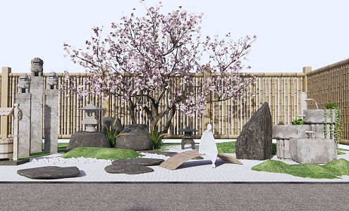 Japanese style landscape sketch dry landscape courtyard landscape 3d model