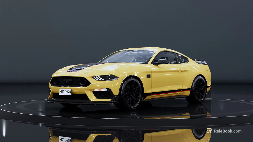 Yellow Ford Mustang Sports Car With Black Wheels And Sleek Exterior Design 3d model 
