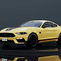 Yellow Ford Mustang Sports Car With Black Wheels And Sleek Exterior Design