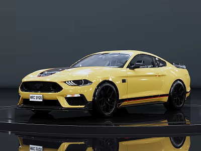 Yellow Ford Mustang Sports Car With Black Wheels And Sleek Exterior Design 3d model
