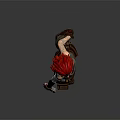 Red Haired Female Character Holding Knife in Gray Tank Top Camouflage Pants with Arm Bandage
