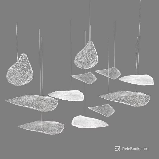 Modern Pendant Lights In Various Shapes With Wireframe And Solid Design On Gray Background 3d model