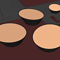 Four Modern Wall Lamps with White Shade and Dark Base on Red Gray Background