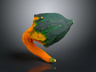 Vibrant Decorative Gourd Featuring Green Yellow Orange Tones And Curved Stem 3d model