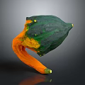Vibrant Decorative Gourd Featuring Green Yellow Orange Tones And Curved Stem