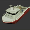Wooden Boat With White And Red Hull Featuring Cabin Chimney And Antenna Design