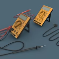 Two Yellow Analog Multimeters With Red Black Test Wires Displayed On Blue Background 3d model