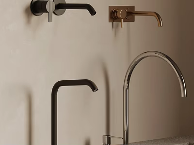 Modern Faucet Designs In Black Gold And Silver Finishes For Home Interiors 3d model